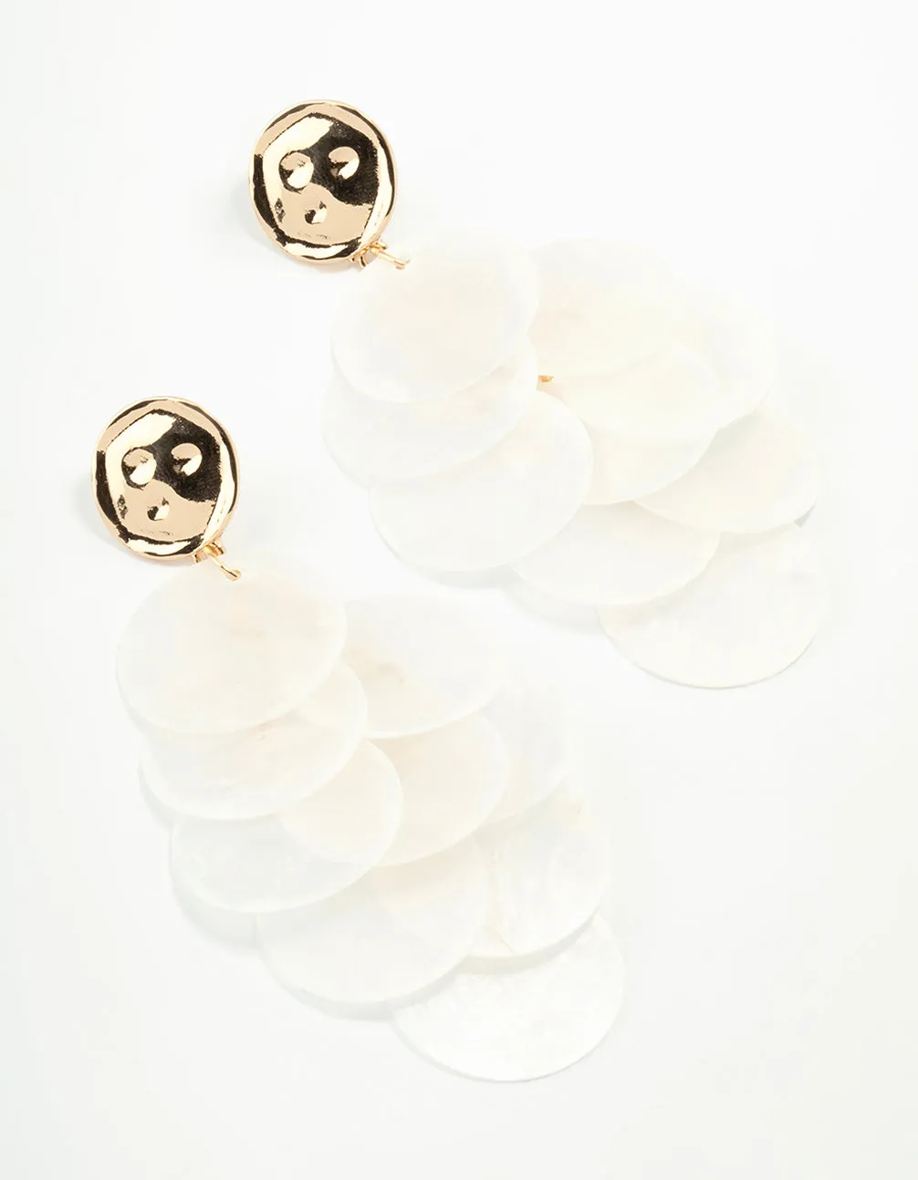 White Genuine Shell Layered Drop Earrings Secure Product