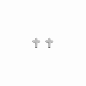 White Sterling Silver Stud Baby Cross Earrings Understated Fit Charming Look