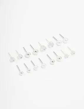 Miniature Accessory Durable Aesthetic Silver Diamante & Pearl Stud Earrings 8-Pack