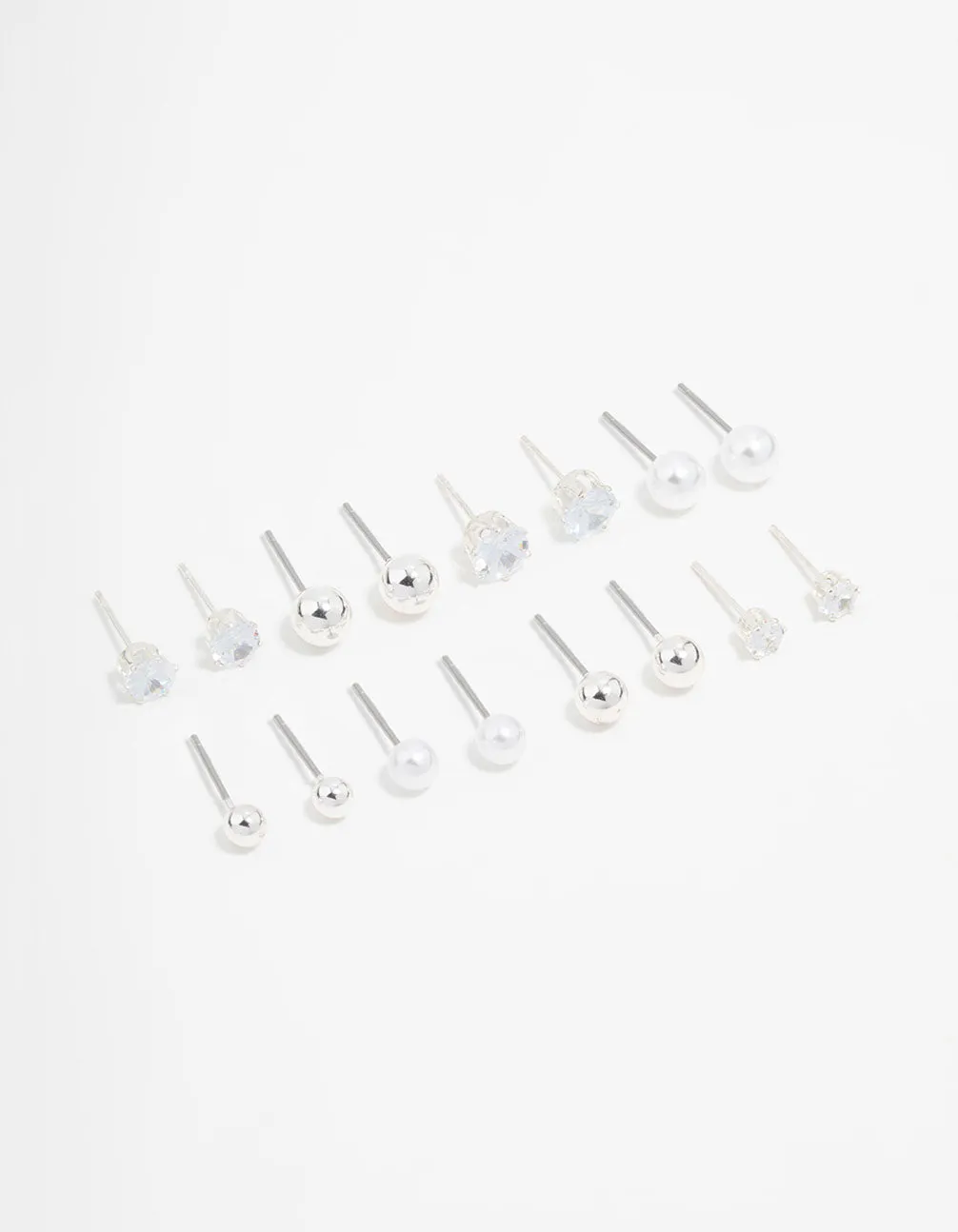 Miniature Accessory Durable Aesthetic Silver Diamante & Pearl Stud Earrings 8-Pack