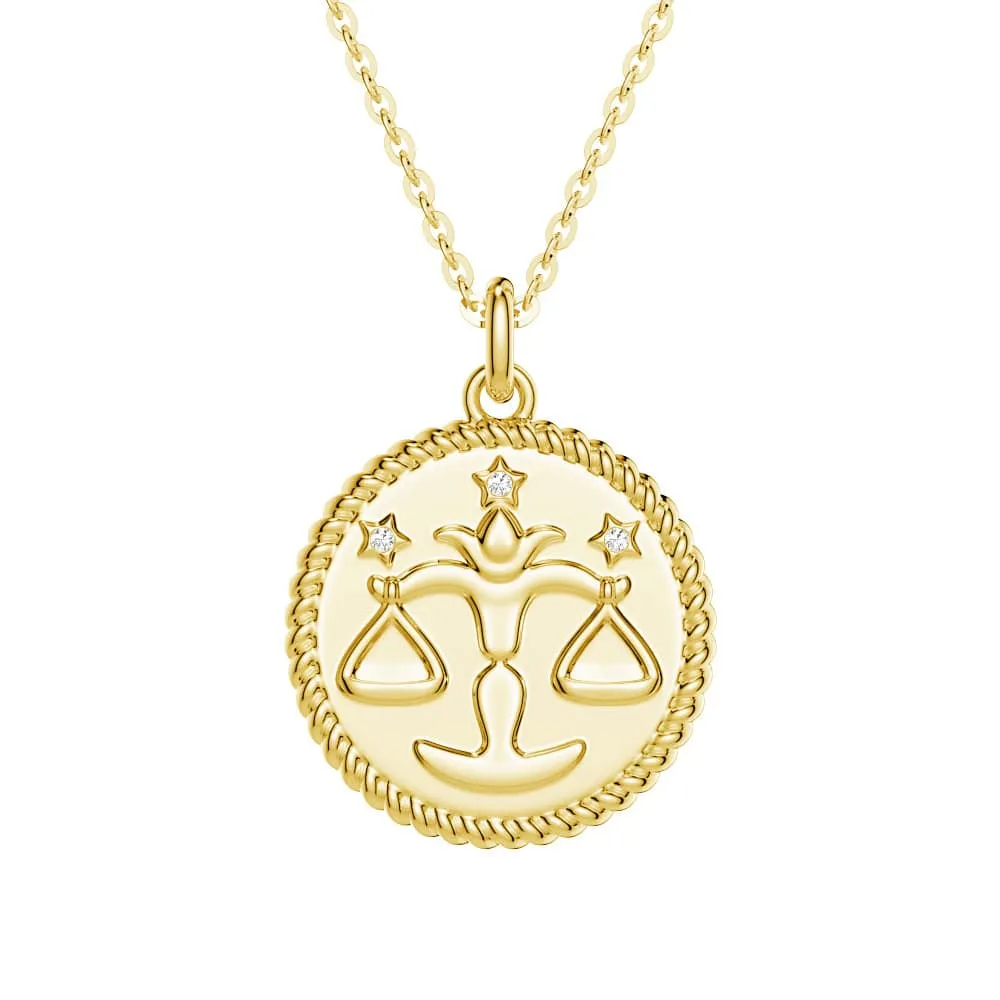 Libra Constellation Lab Grown Diamond Birthstone Pendant Necklace Decorated Accessory