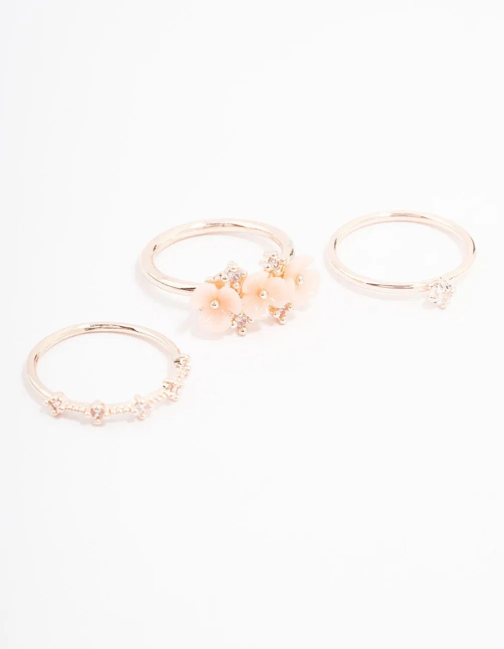 Balanced Design Rose Gold Plated Triple Flower Stacking Ring Pack