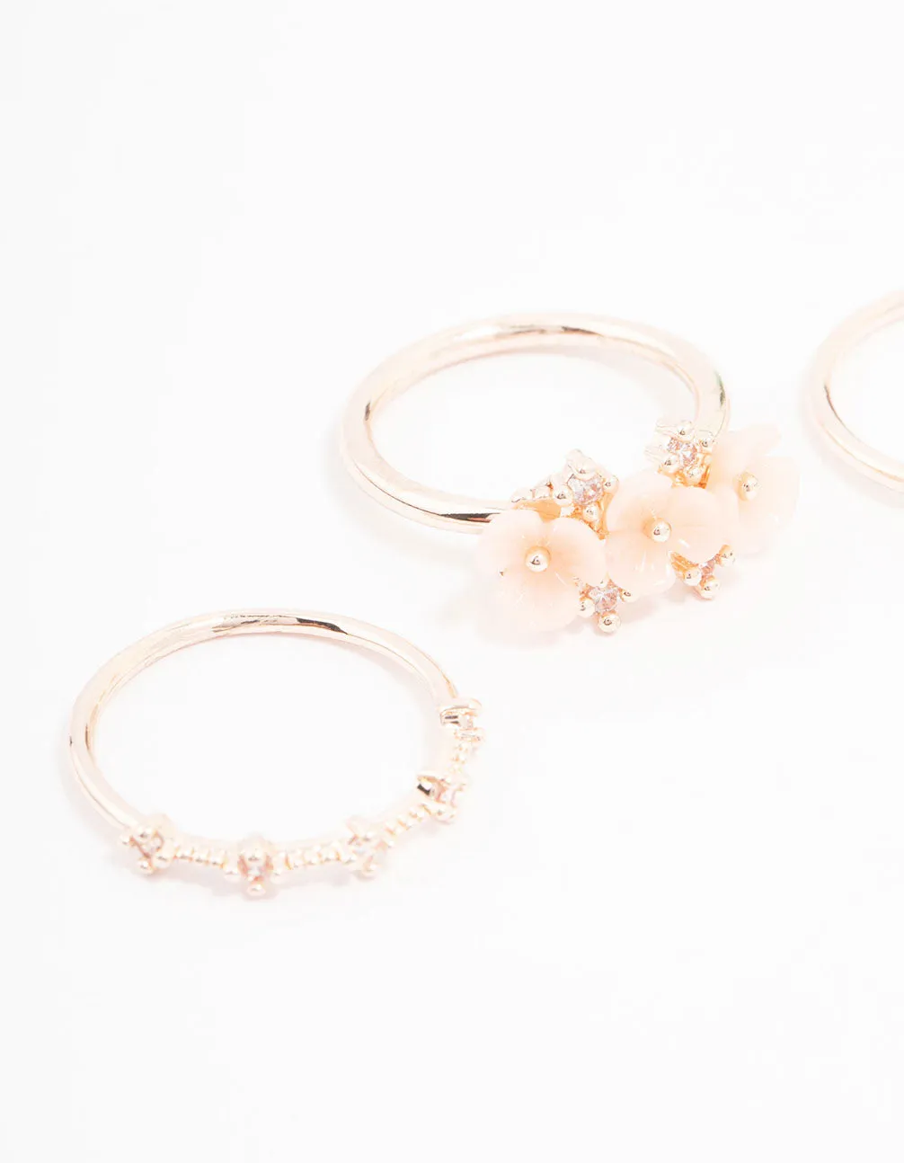 Opaque Surface Rose Gold Plated Triple Flower Stacking Ring Pack