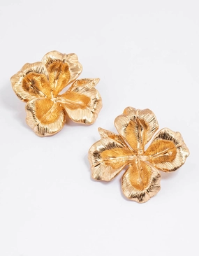 Worn Gold Statement Flower Stud Earrings Safe Accent Stylish Accessory
