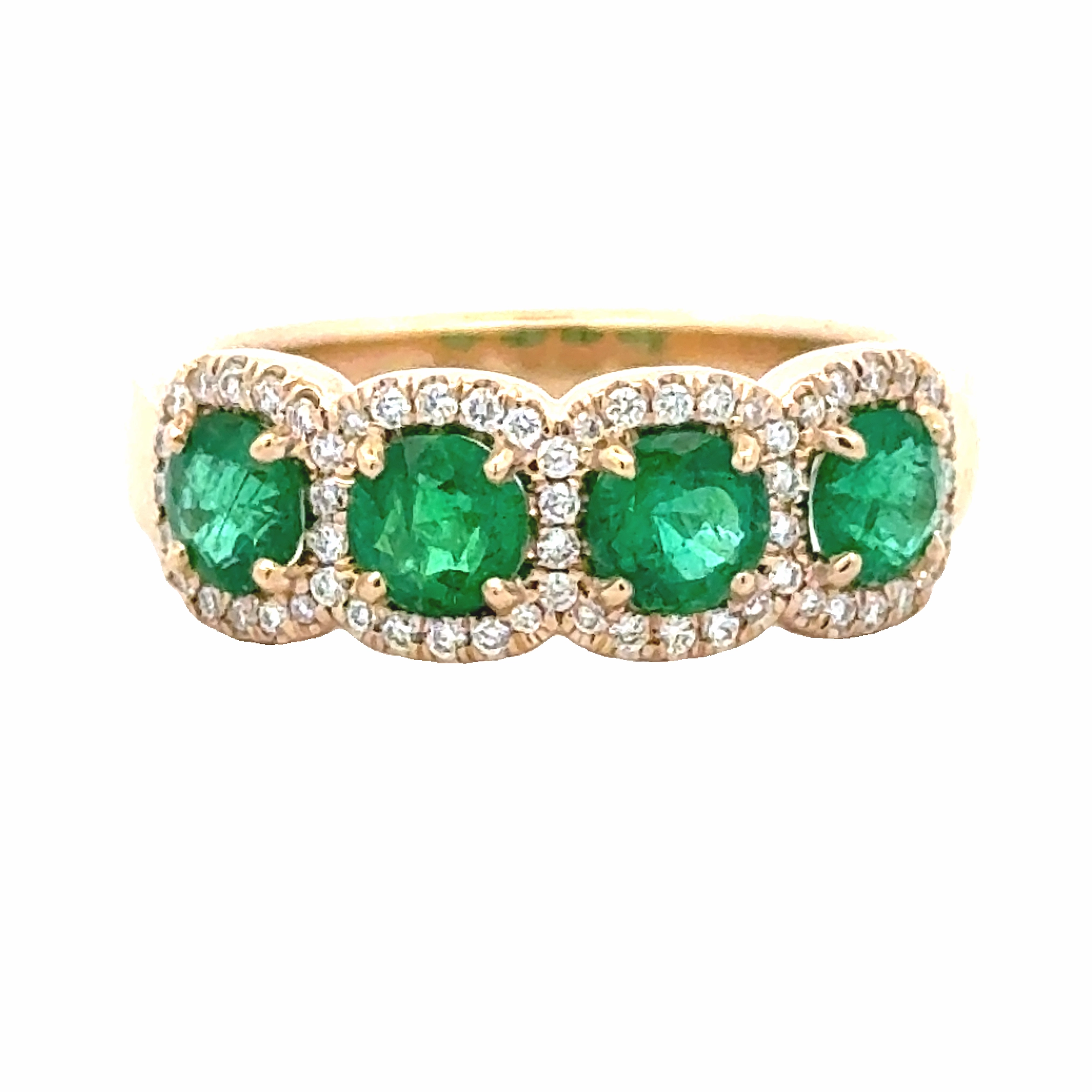 Casual accessory Yellow Gold 4 Stone Emerald and Diamond Halo Anniversary Band